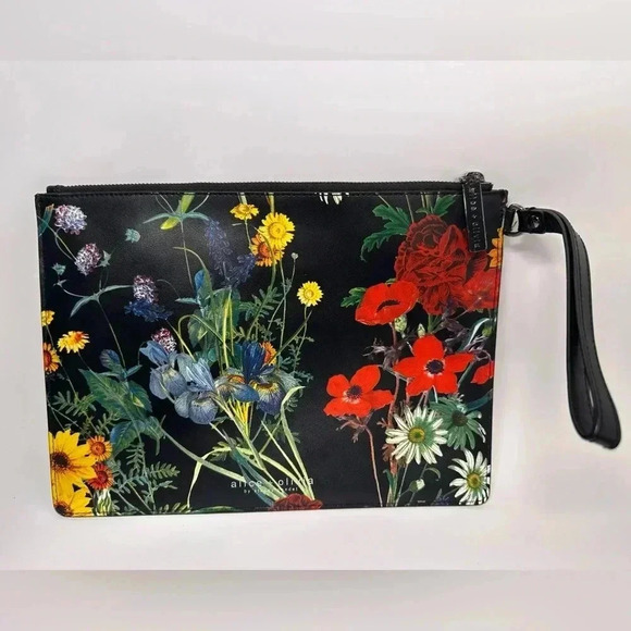 Alice + Olivia Black Floral Leather Wristlet Clutch - Picture 2 of 10